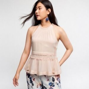 Anthropologie Maeve Leilana Ruffled Halter Peplum Top in Peach Blush Size XL New
